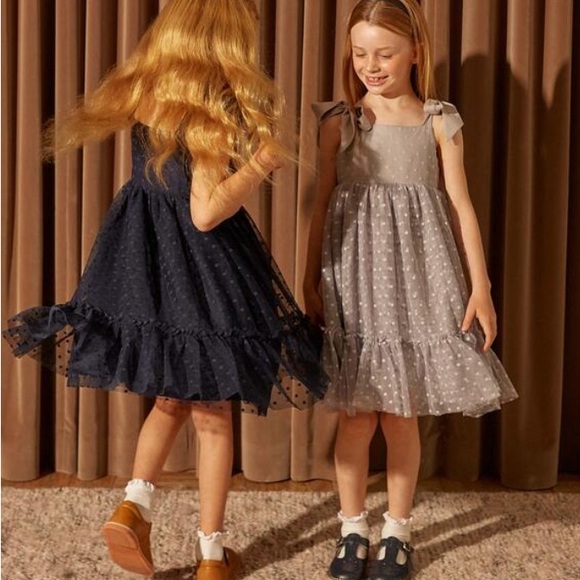 Maisonette Maison Me Polka Dot Gray Anja Tulle Dress “Dusty Blue” - Picture 12 of 12